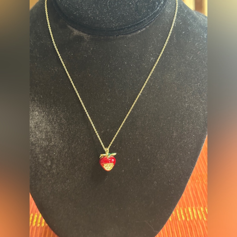 Gold Tone Apple Charm Necklace View 3